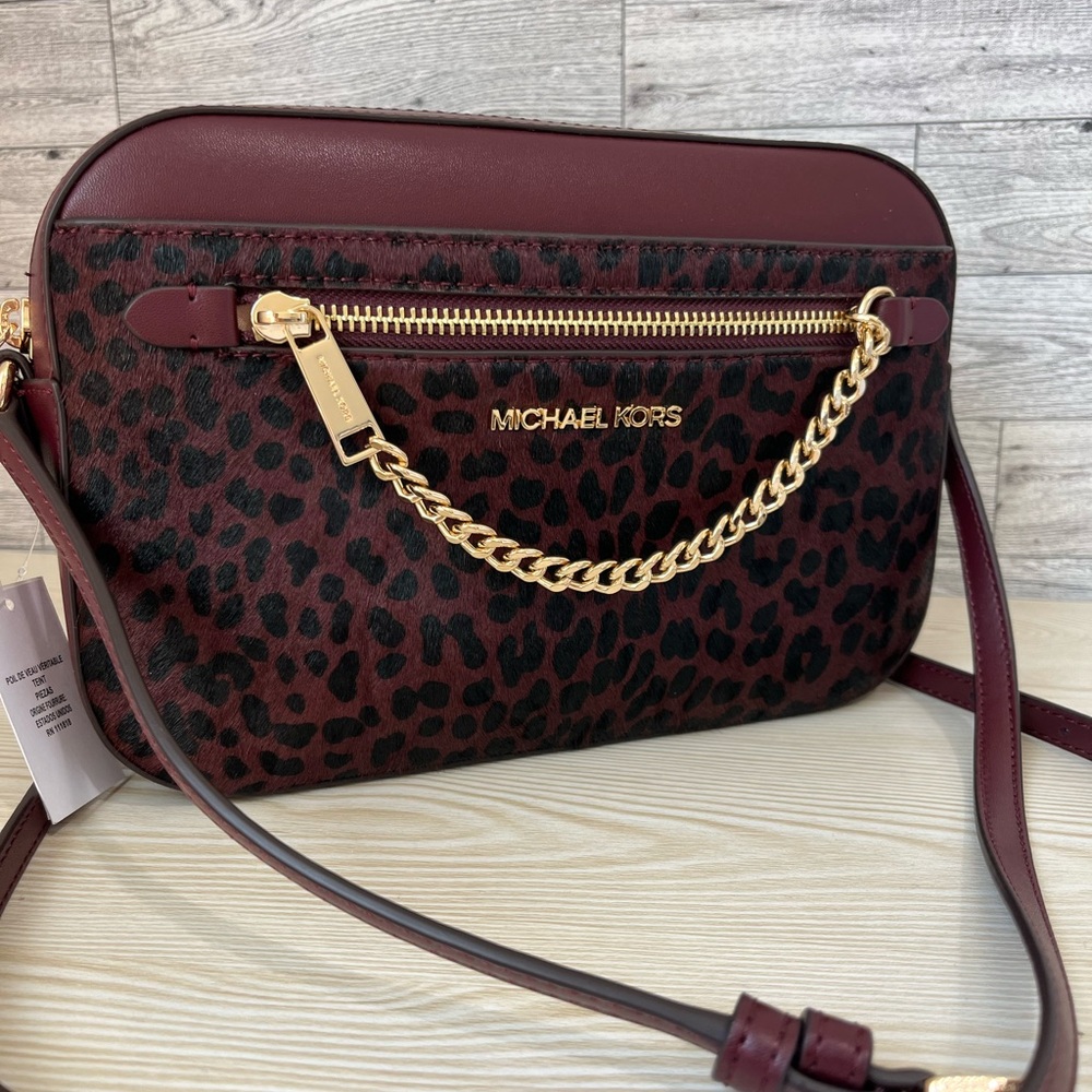 Michael Kors Oxblood Animal Print Chain Crossbody